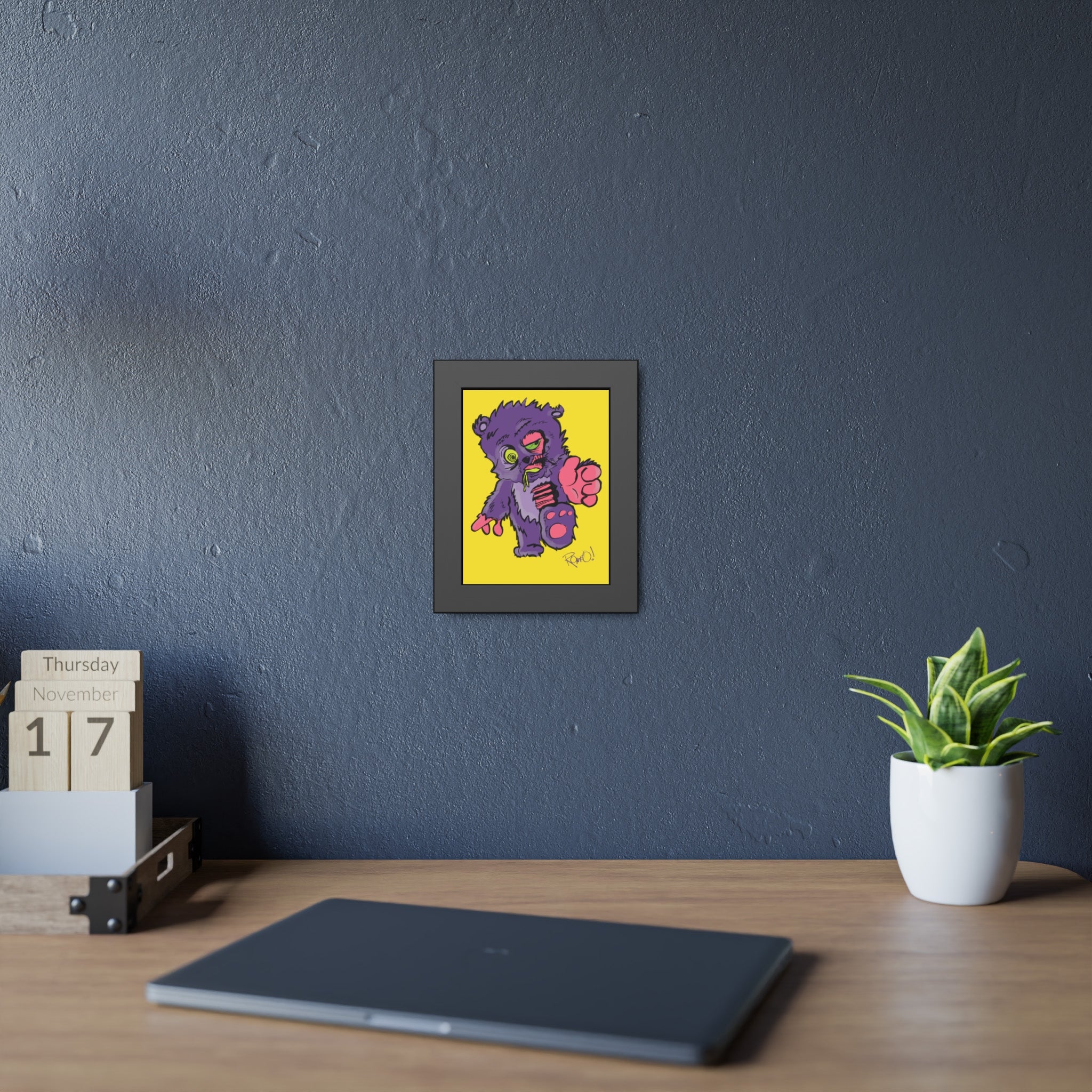 Zombie Stuffy Teddy Framed Poster — Cute Creepy Wall Art for Kids’ Rooms & Halloween Decor