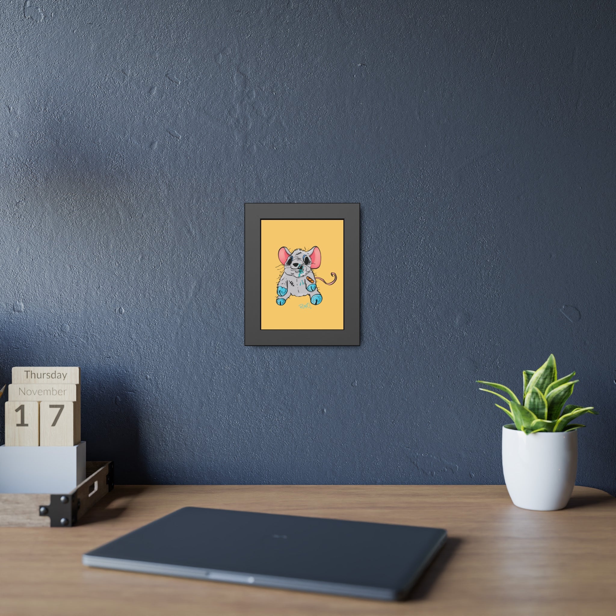 Zombie Stuffy Mouse Framed Poster — Cute Creepy Wall Art for Kids’ Rooms & Halloween Decor