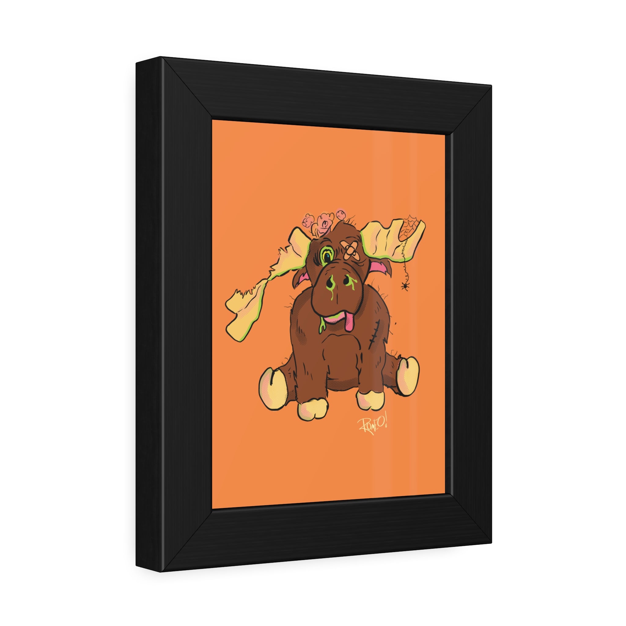 Zombie Stuffy Moose Framed Poster — Cute Creepy Wall Art for Kids’ Rooms & Halloween Decor