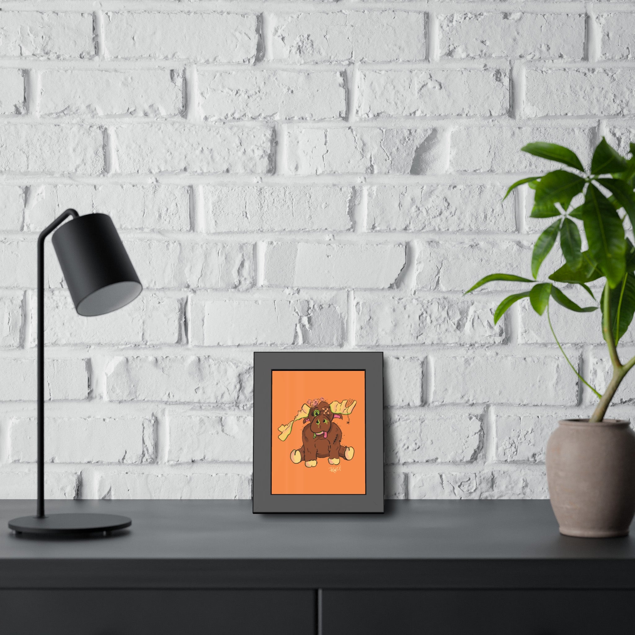 Zombie Stuffy Moose Framed Poster — Cute Creepy Wall Art for Kids’ Rooms & Halloween Decor