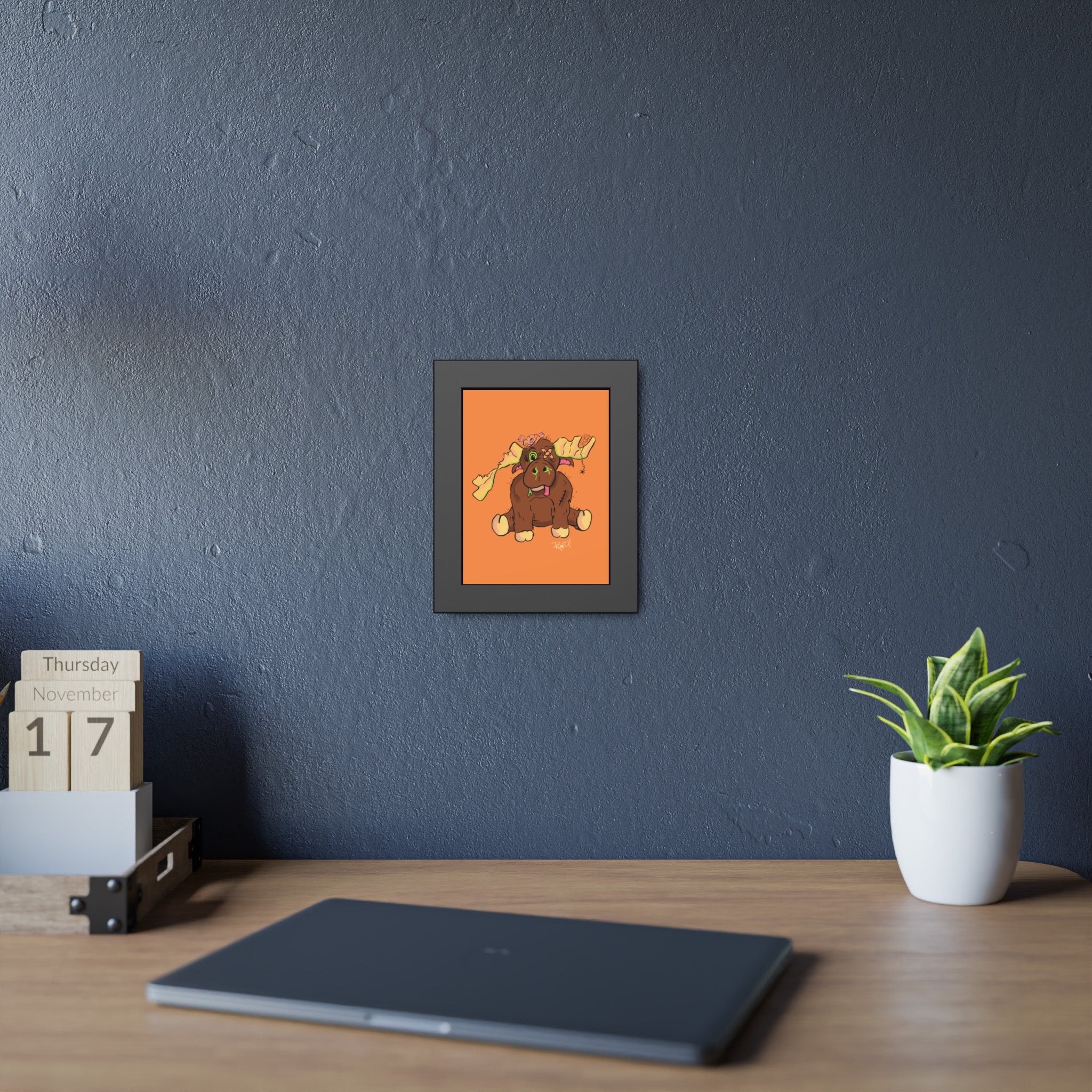 Zombie Stuffy Moose Framed Poster — Cute Creepy Wall Art for Kids’ Rooms & Halloween Decor