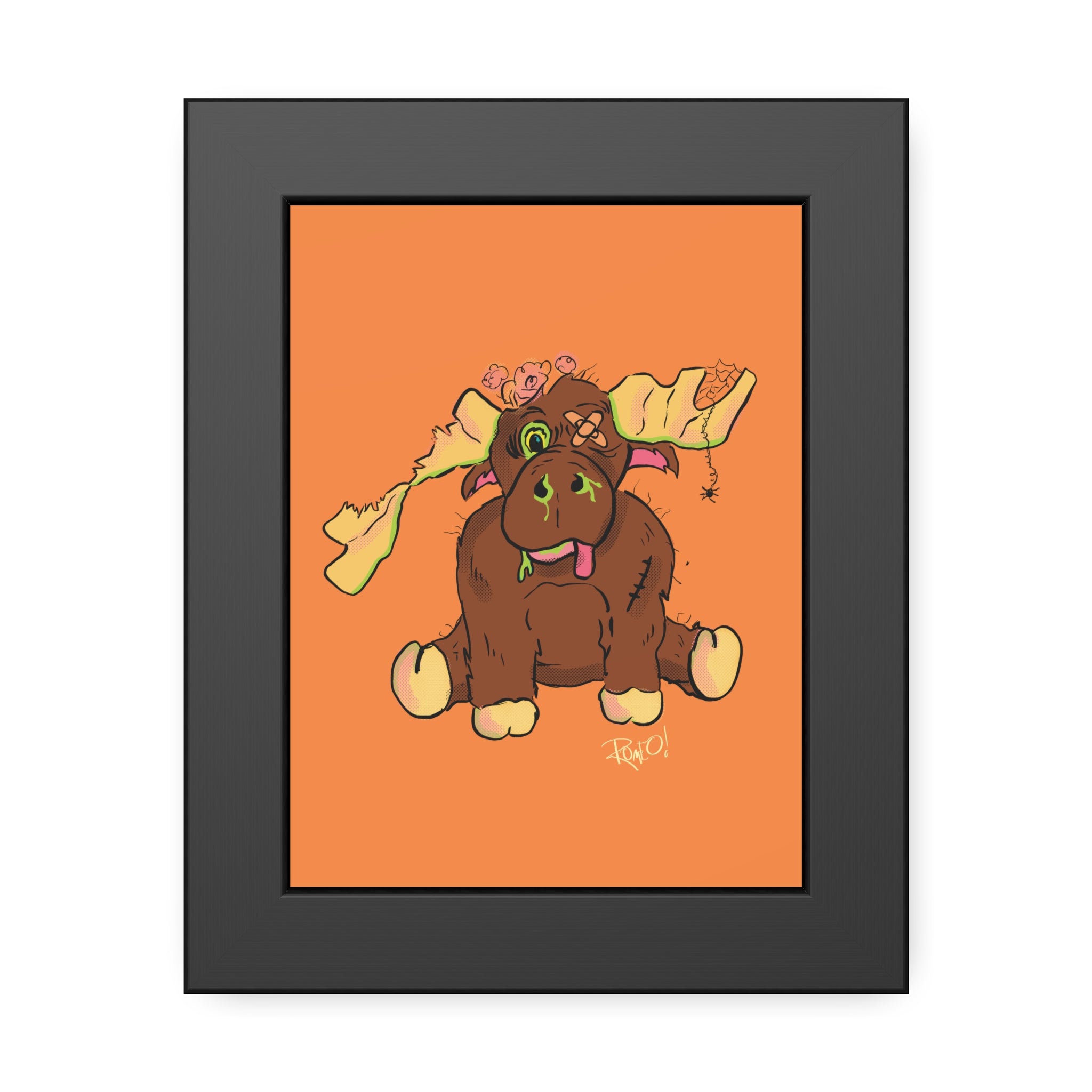 Zombie Stuffy Moose Framed Poster — Cute Creepy Wall Art for Kids’ Rooms & Halloween Decor